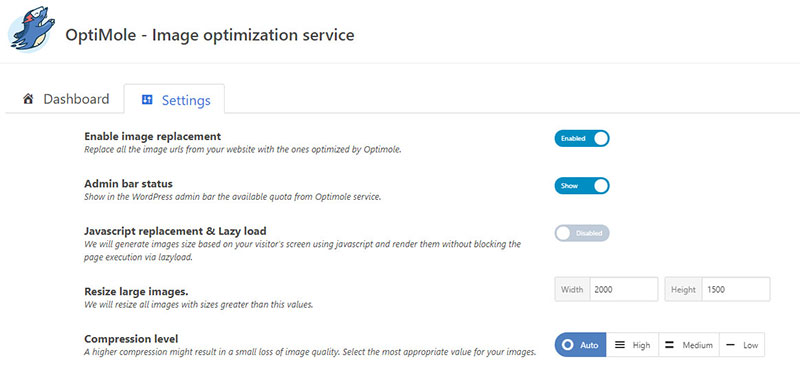 configurações de otimização de imagem otimizada