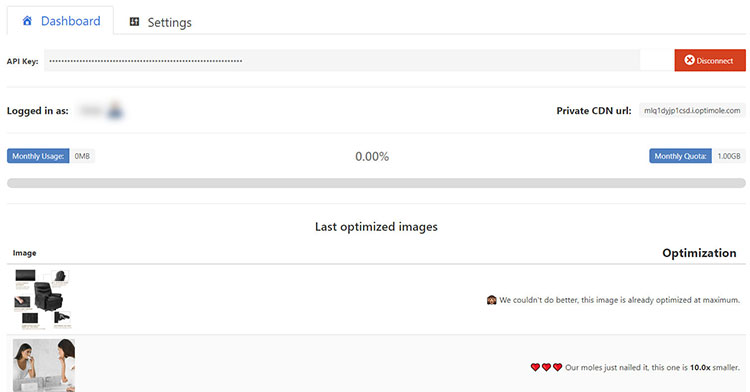 optimole últimas imagens otimizadas