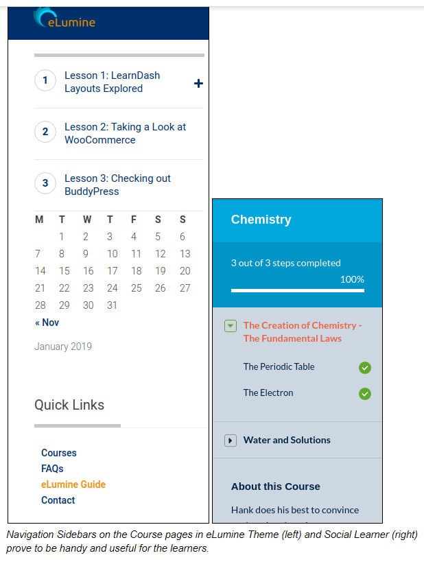 コースページのナビゲーションサイドバー