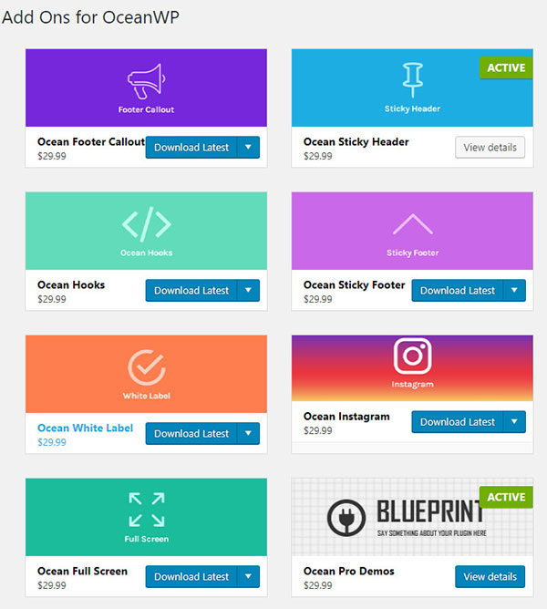 precio de las extensiones premium de oceanwp