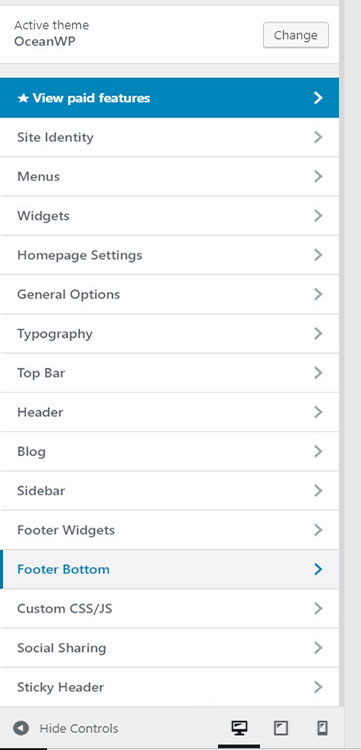 editar el tema de oceanwp usando el personalizador de temas de wordpress