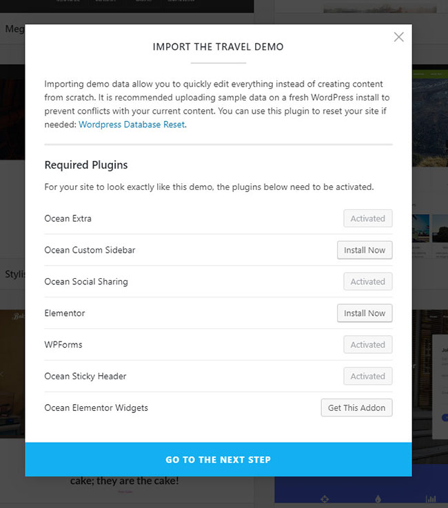 cómo instalar demos tema oceanwp