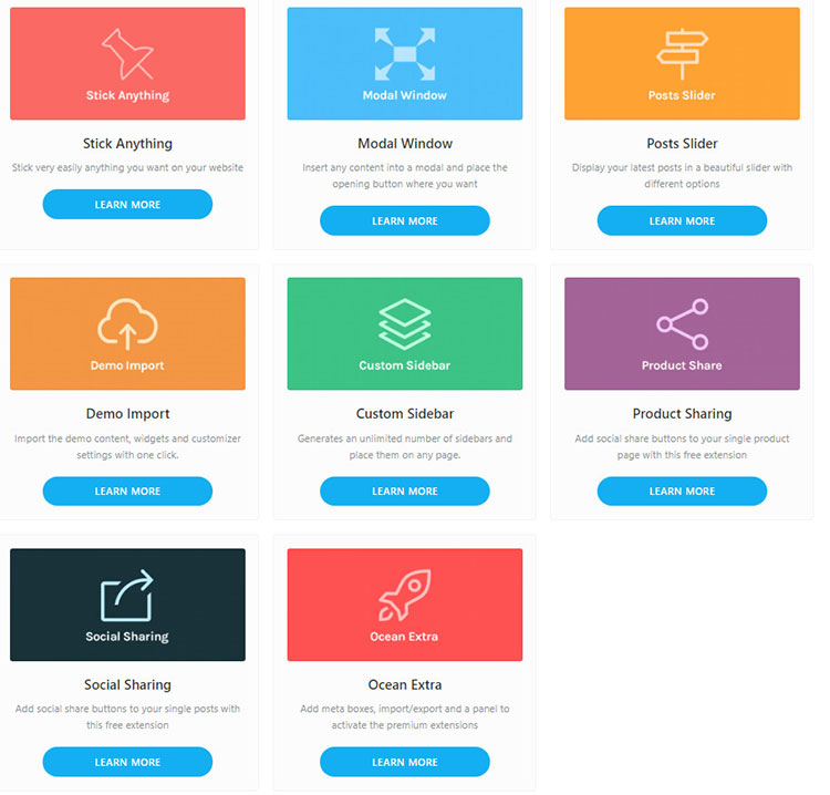 extensiones gratuitas de tema oceanwp
