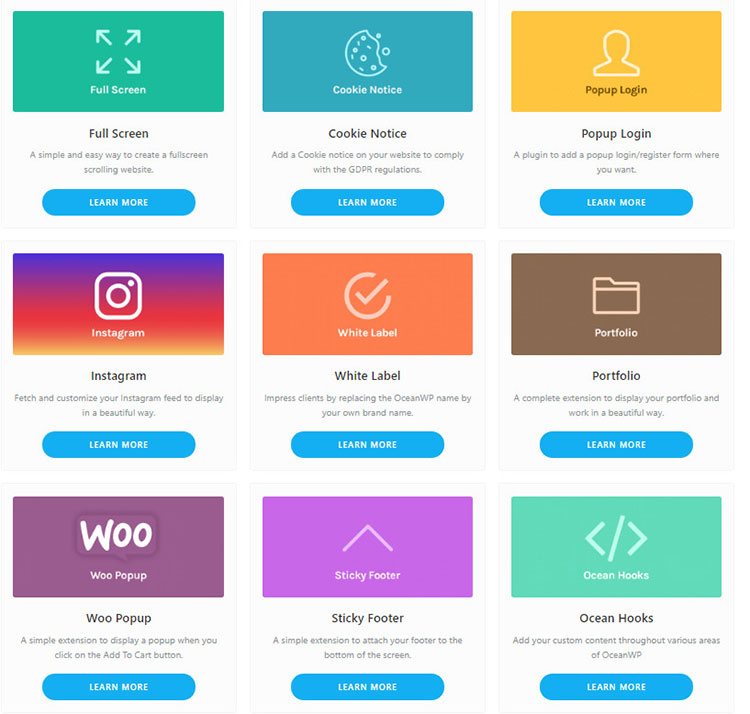 paquete de extensión del núcleo del tema oceanwp