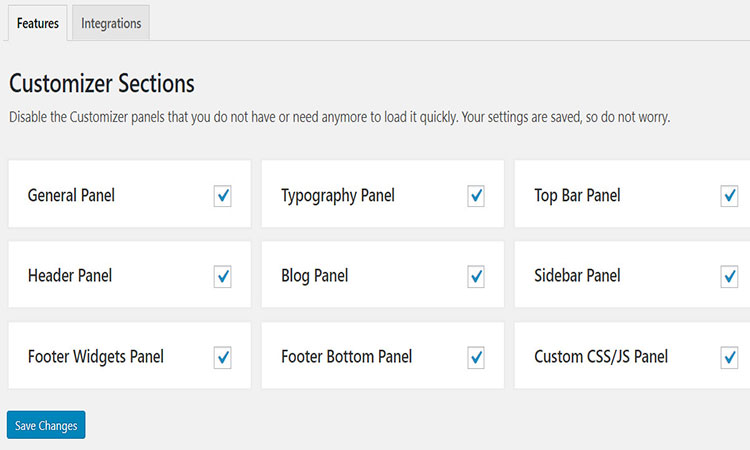 Secciones del personalizador oceanwp