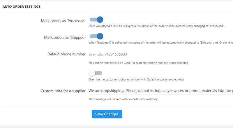 otomatik sipariş ayarları alidropship eklentisi