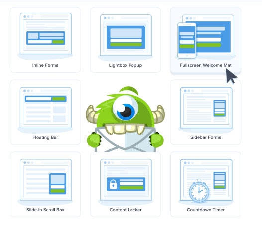 optinmonster tipuri de forme optin