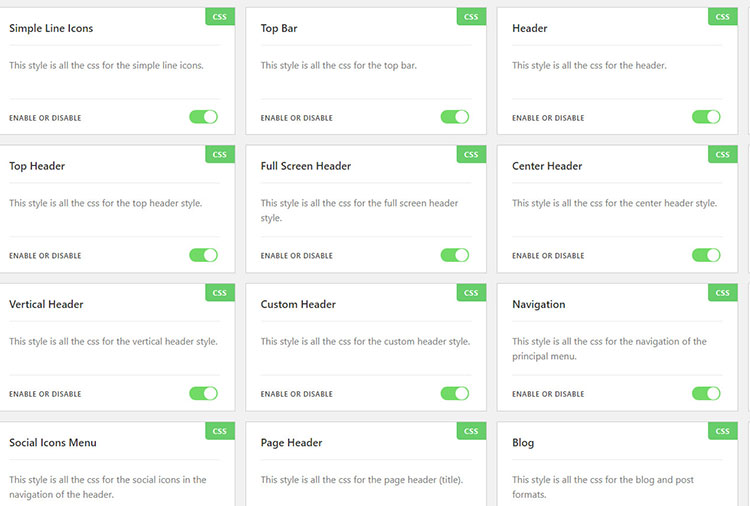 wyłącz lub włącz css oceanwp