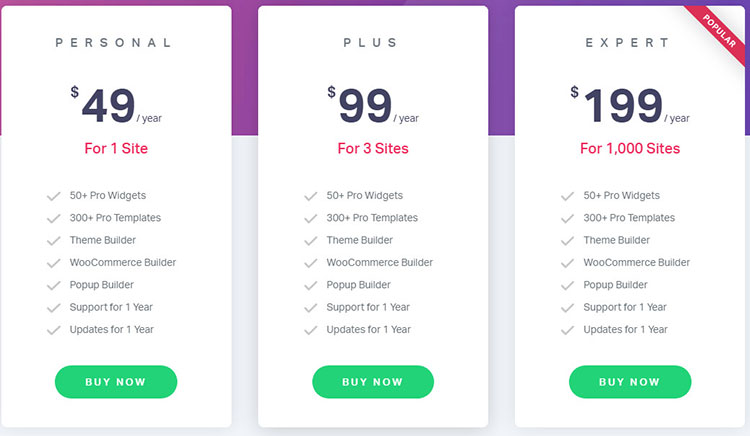Elementorの料金プラン