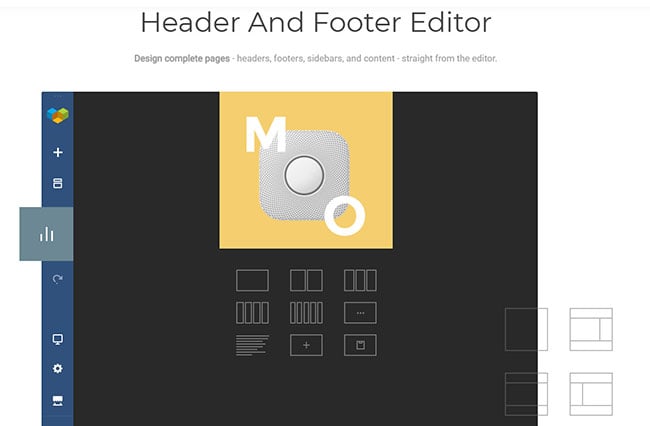 ヘッダーとフッターエディターのウェブサイトビルダー