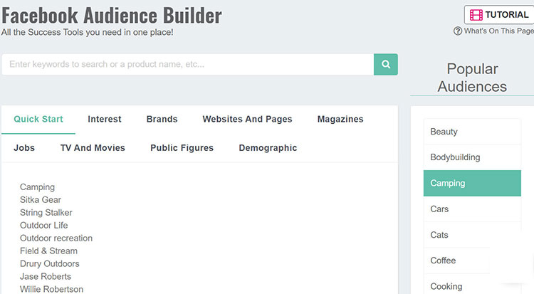 Verkaufen Sie die Trend Facebook Audience Builder-Funktion.