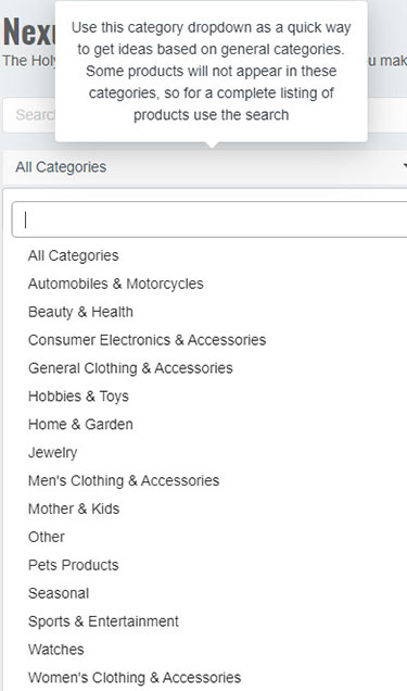 Sie können Produkte nach Kategorien filtern.