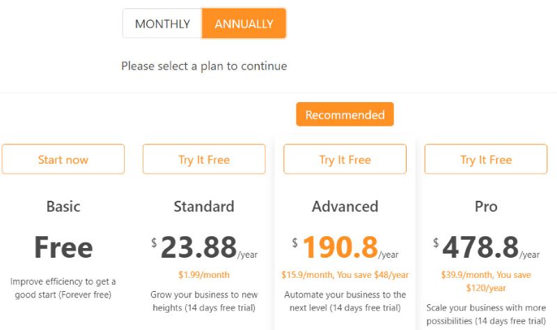 DSers 가격 계획.