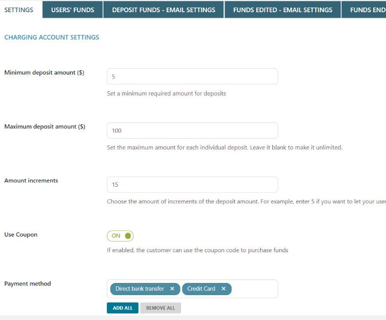 Настройки плагина YITH Wallet.