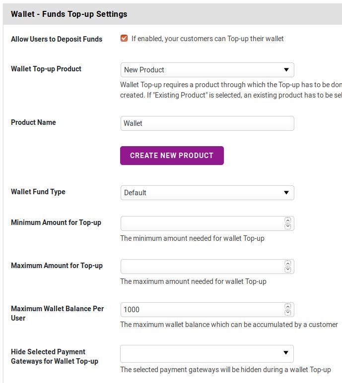 Настройки плагина Hocker Wallet.