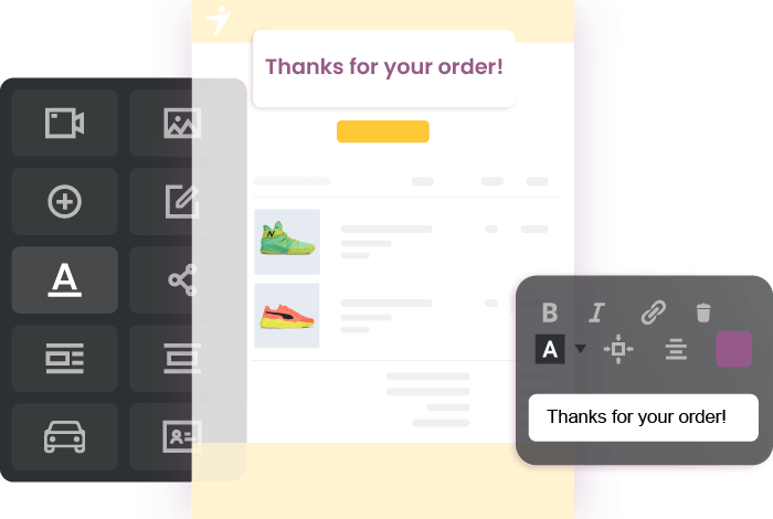 YayMail sürükle ve bırak özelleştirici seçenekleri.