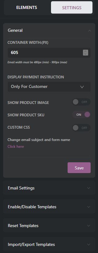 YayMail ayar seçenekleri.