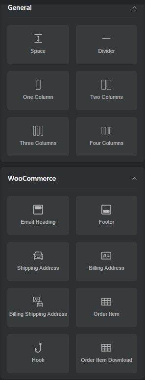 Temel ve gelişmiş öğeler düşünceli bir şekilde kategorize edilmiştir.