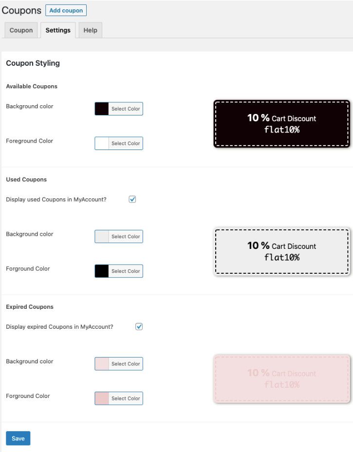 Smart Coupons Anpassungs- und Styling-Optionen.