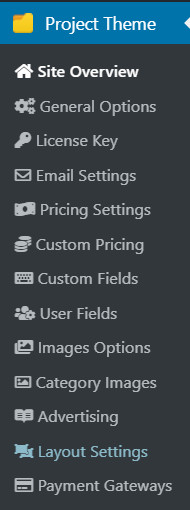 Einstellungsoptionen für SiteMile-Projektdesigns.