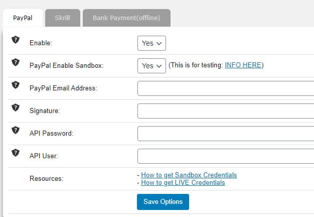 Zahlungsgateways für Projektgebote.