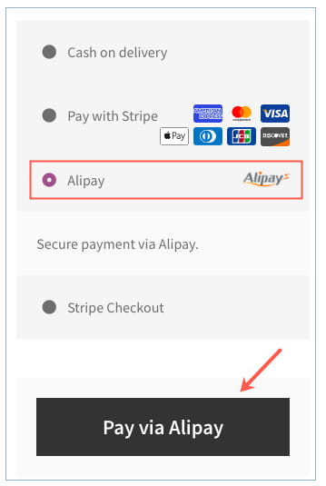 การชำระเงิน Stripe Alipay WooCommerce