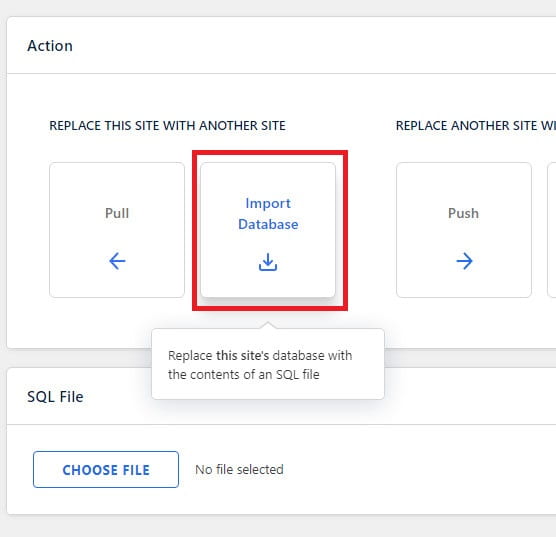 Base de datos de importación WP Migrate DB Pro.