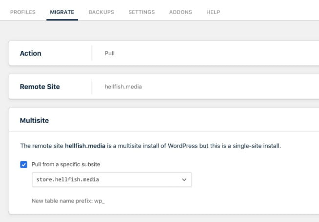 Complemento WP Migrate DB Multisite.