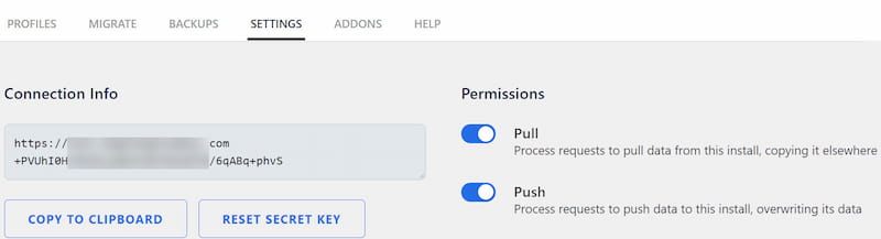 Información de conexión de base de datos de WP Migrate.