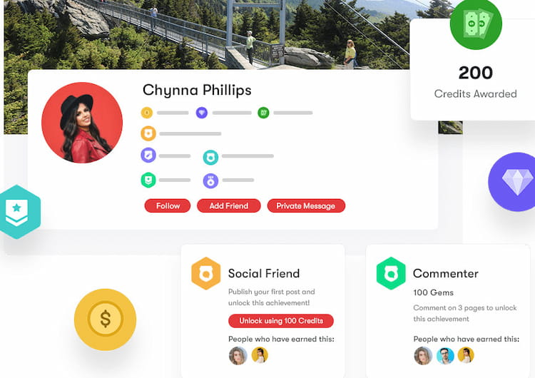 Recursos de gamificação do tema BuddyX.