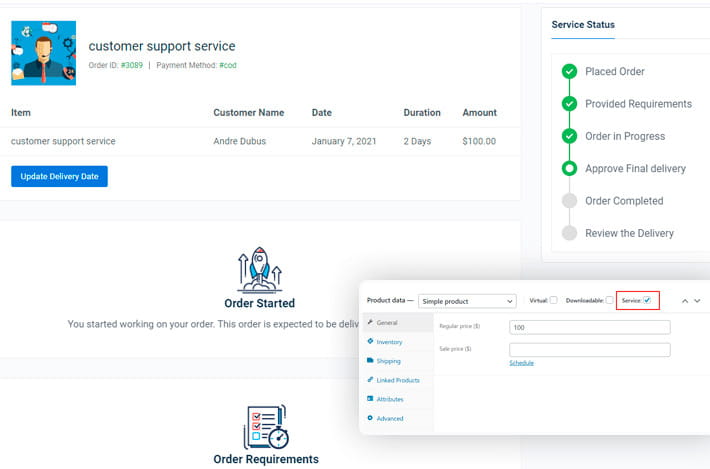 Gerenciamento de pedidos Woo Sell Services.