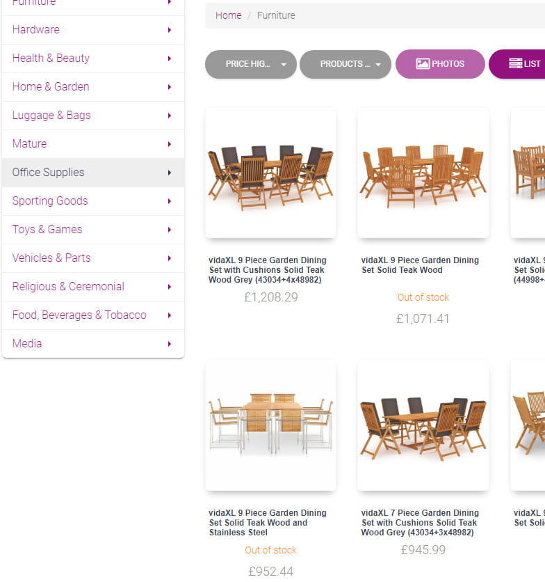 Kategorie i katalog produktów vidaXL.