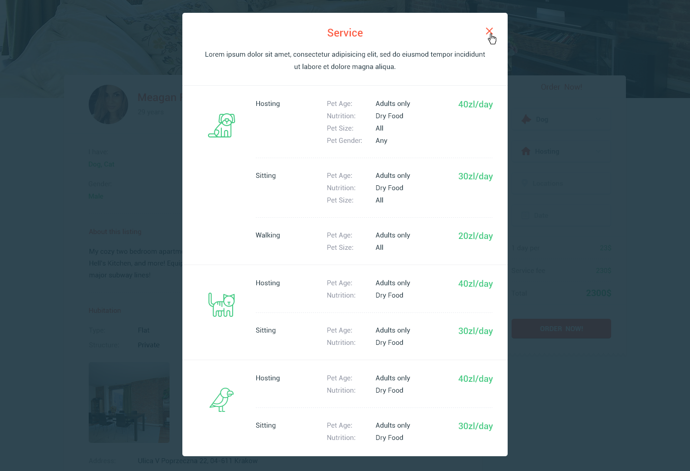 ตัวกรองมากมายเมื่อคุณเลือกบริการที่ถูกใจออก
