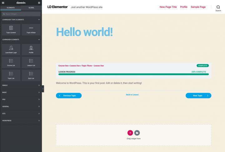Elementor และ LearnDash 3 – องค์ประกอบหัวข้อ Elementor and LearnDash 3 - Topic Elements