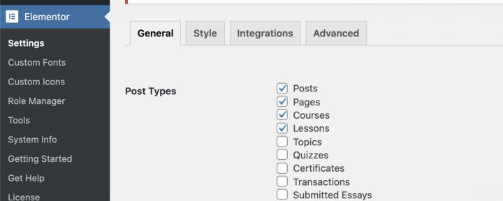 เปิดใช้งาน Elementor ในหน้าบทเรียนของหลักสูตร Enable Elementor on course lesson pages