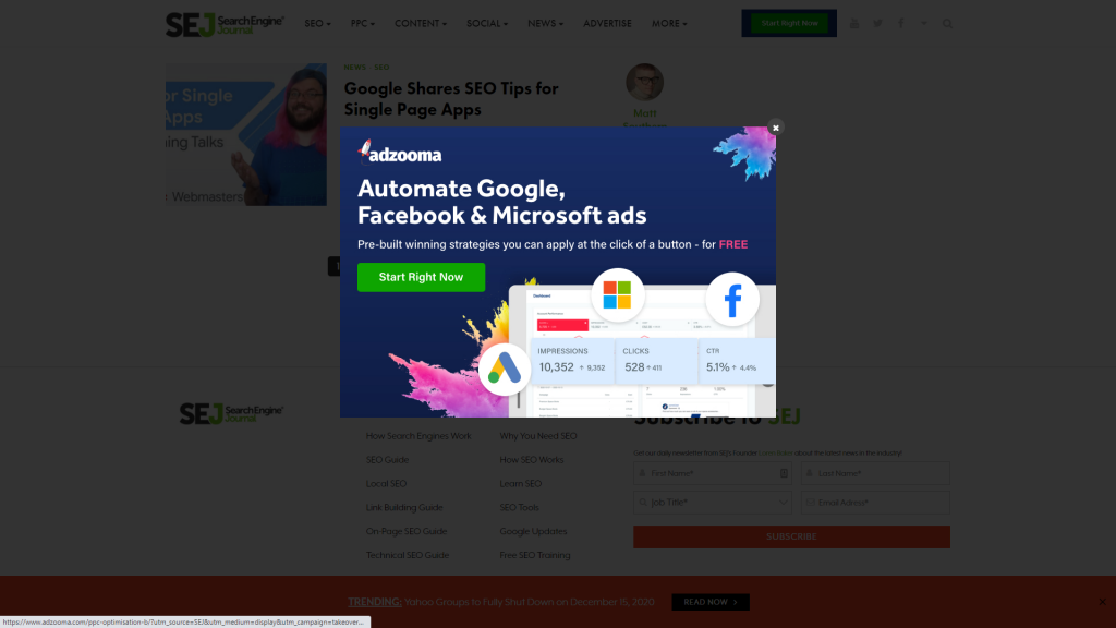 検索エンジンジャーナルポップアップ