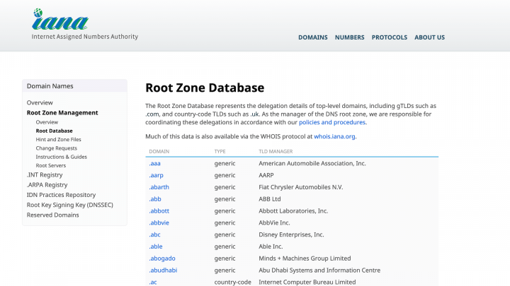 قاعدة بيانات منطقة الجذر root-zone-database