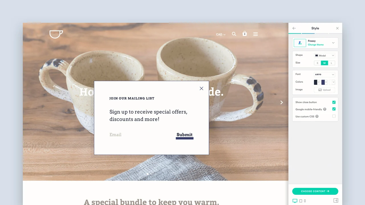 Dashboard zum Erstellen von Pixelpop-Popups.