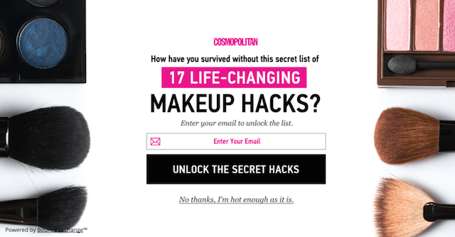 ejemplo de ventana emergente de intención de salida cosmopolita