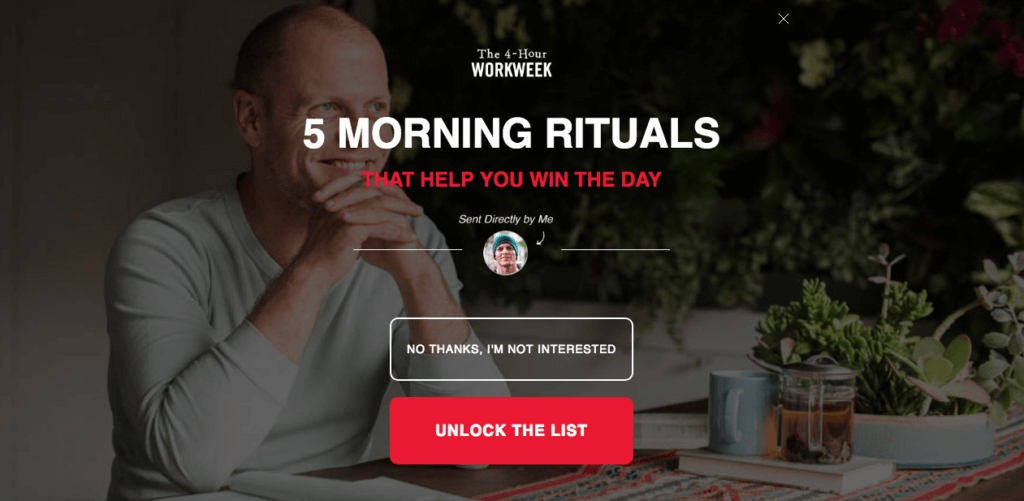 ejemplo emergente de intento de salida de tim ferris