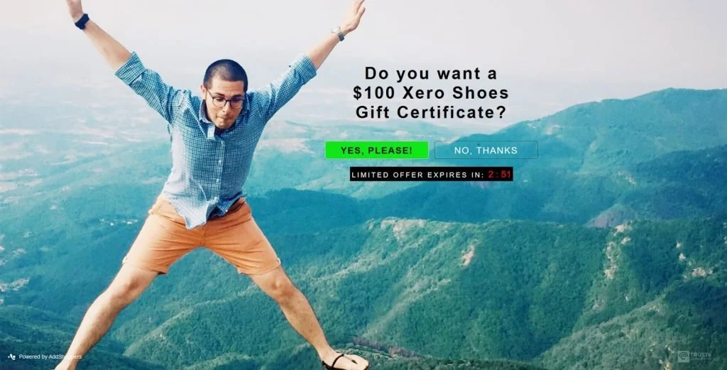 Ventana emergente con intención de salida de zapatos xero con un sentido de urgencia