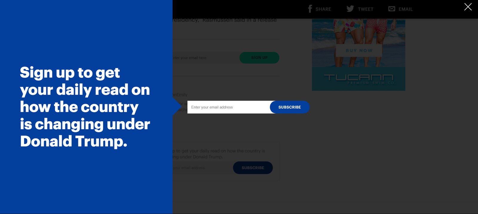 mic.com marketing por correo electrónico suscribirse al boletín de noticias intento de salida del correo electrónico ejemplo de ventana emergente modal