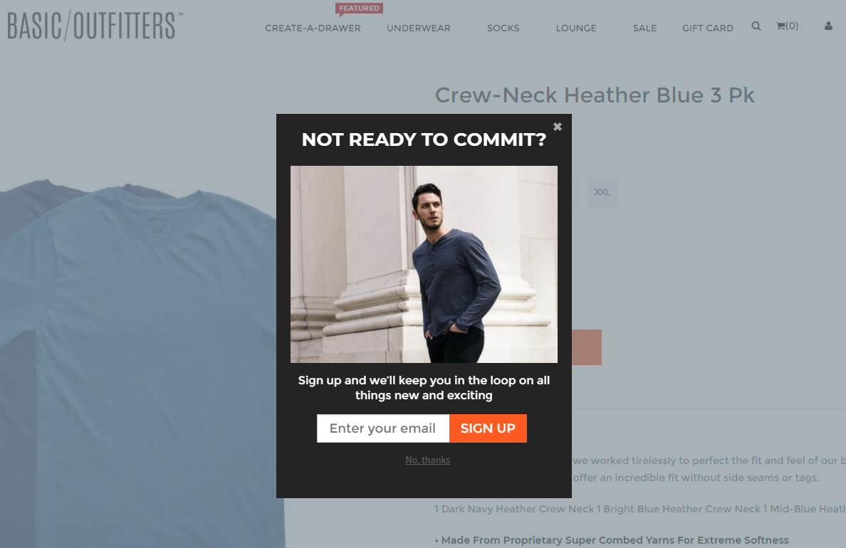 ejemplo de ventana emergente de intención de salida de los proveedores básicos