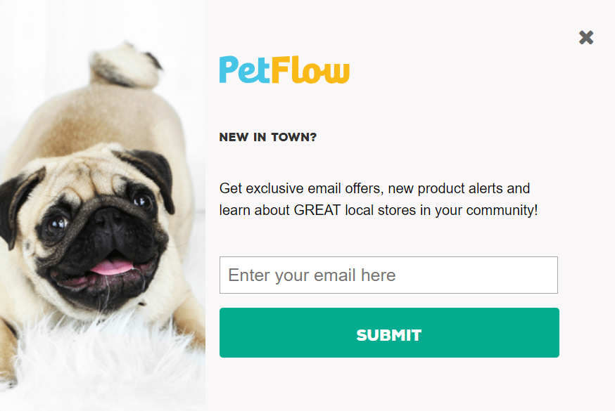 ejemplo emergente de intento de salida de flujo de mascotas