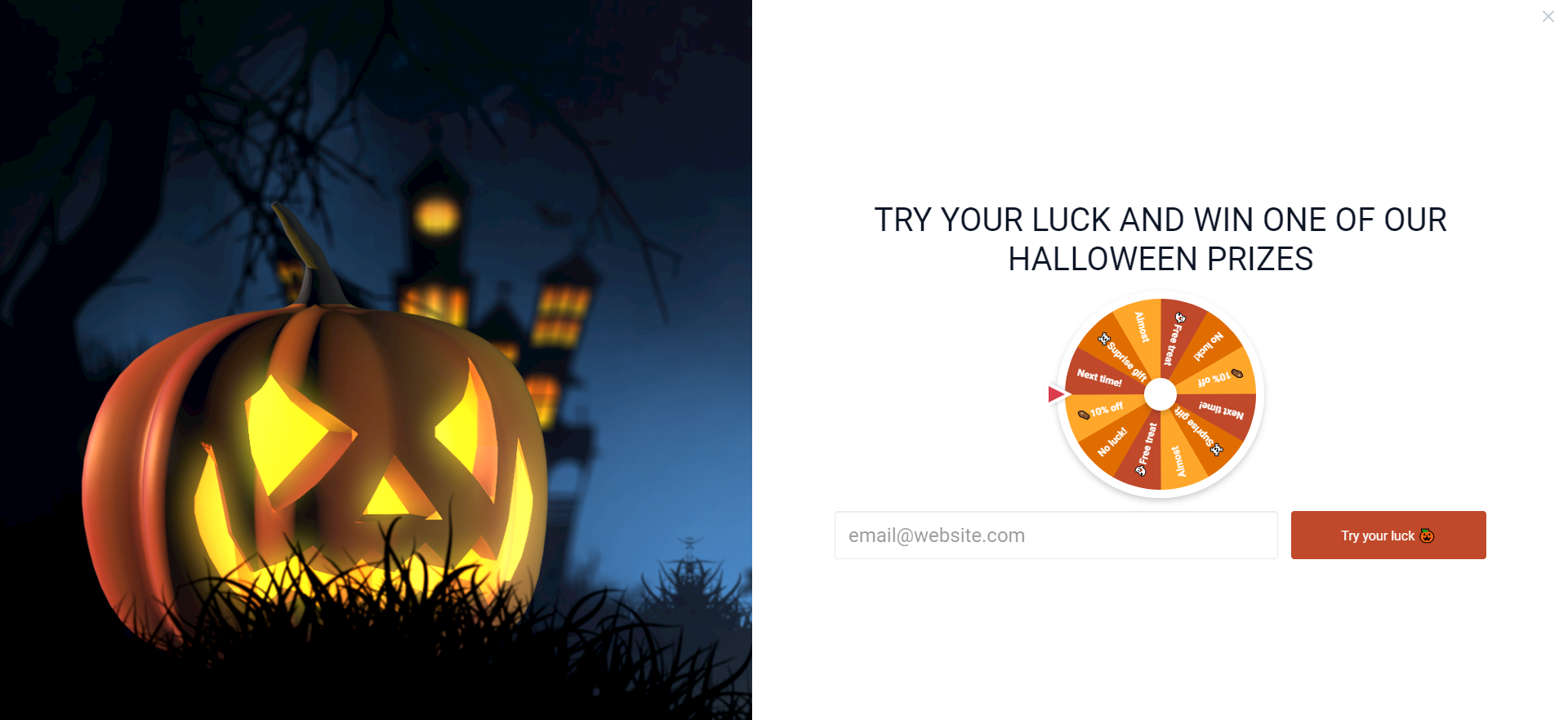 Vollständig angepasste, attraktive Popup-Vorlage für das Spin-to-Win-Rad für Halloween