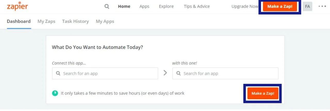 faire une image zap depuis le site de zapier
