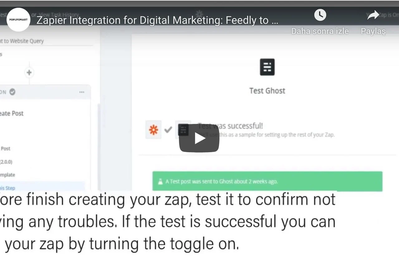 feedly to ghost zap exemple image vidéo youtube par la chaîne de popupsmart