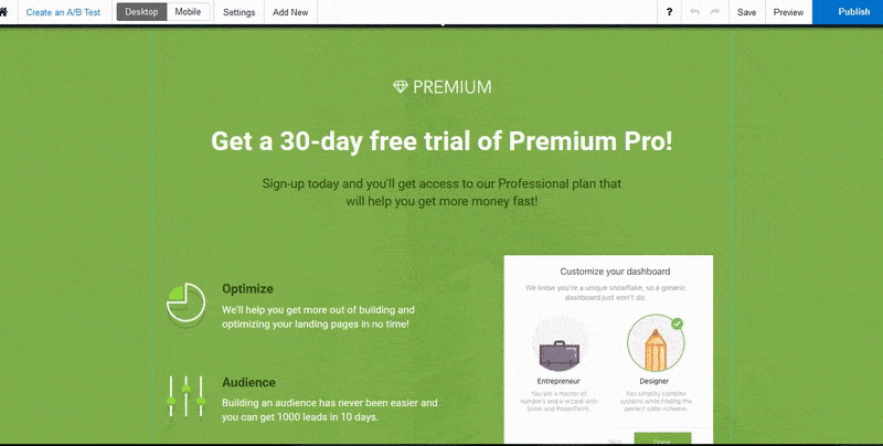 esta imagen muestra el séptimo paso para crear una página de destino posterior al clic con Instapage