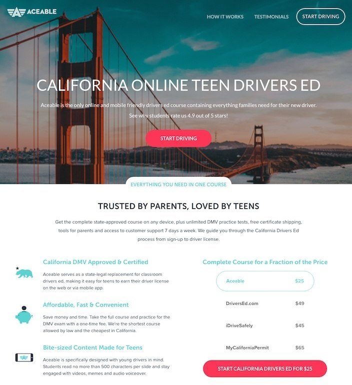 Questa immagine mostra ai professionisti del marketing perché Aceable ha una delle migliori landing page post clic che troverai online.
