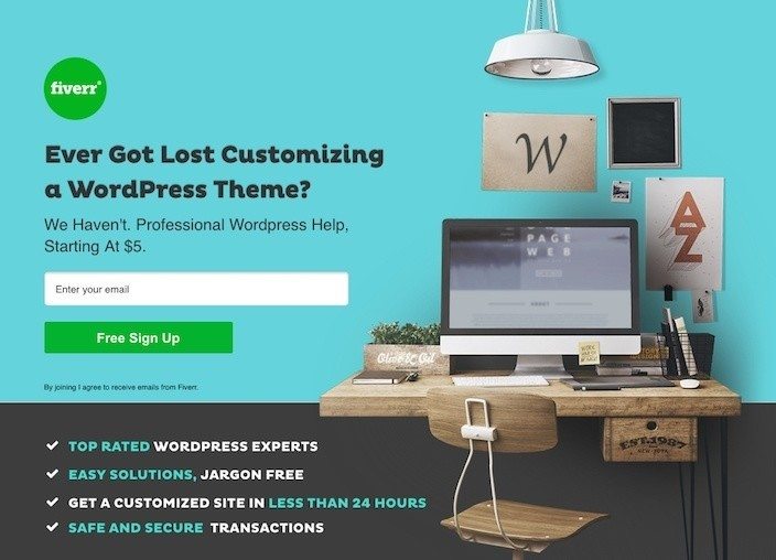Questa immagine mostra ai marketer perché Fiverr ha una delle migliori landing page post clic che troverai online.